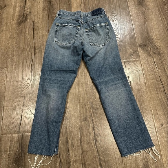 AMO Loverboy Freedom Blue Distressed Cropped Raw Hem Jeans in Retro Size 23 - Picture 6 of 13